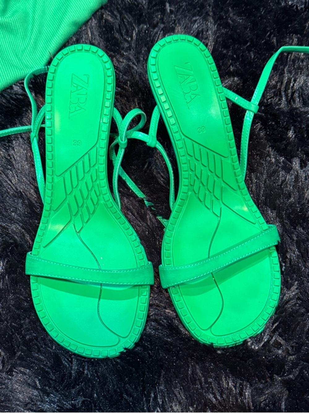 Zara Neon Green Strappy Lace-Up Sandals